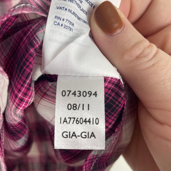 Tommy Hilfiger Women Collarless Plaid Button Up Shirt Medium Retro Preppy - Picture 8 of 8